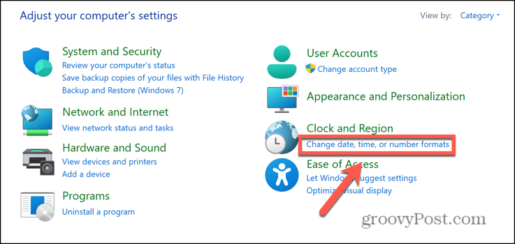 windows change date, time or number formats