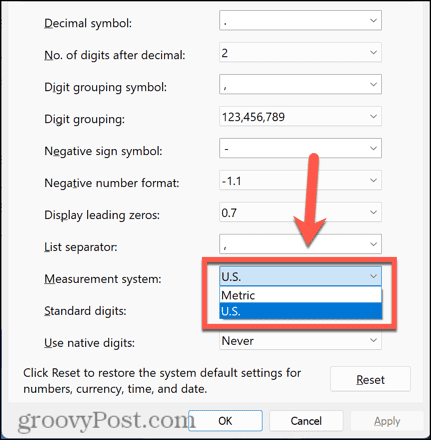 windows units options