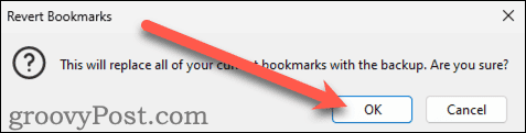 Revert Bookmarks Confirmation