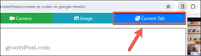 QR Code Reader extension current tab button
