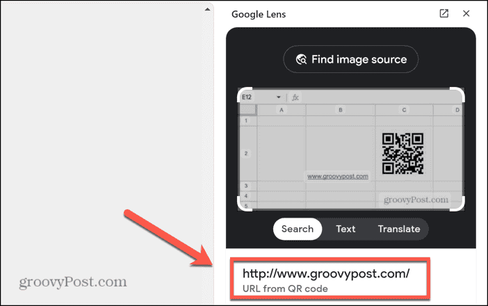 extracted QR code URL in Google Lens