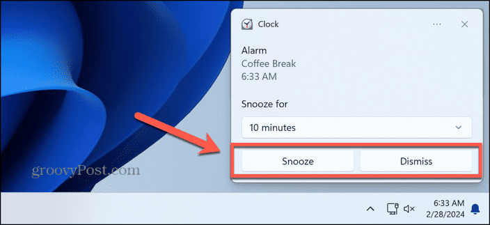 windows 11 dismiss alarm