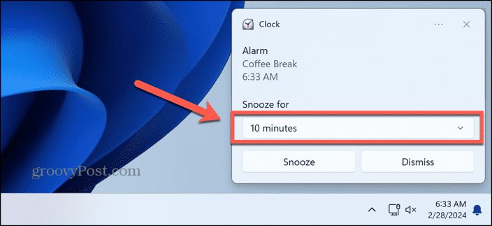 windows 11 snooze alarm