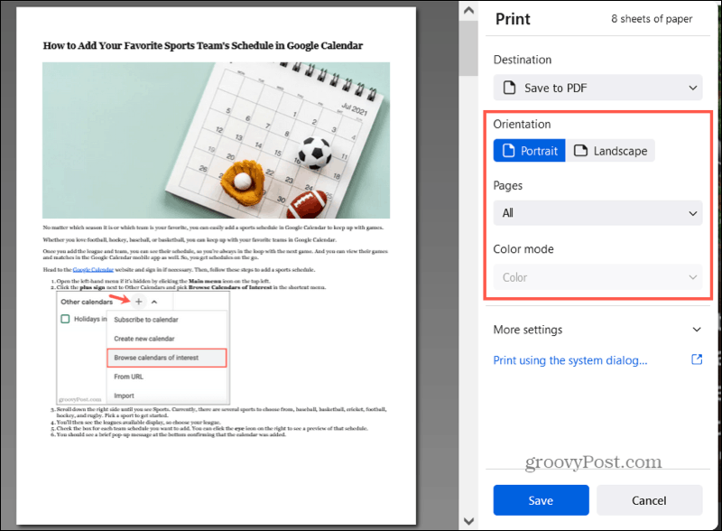 Save to PDF in Firefox settings