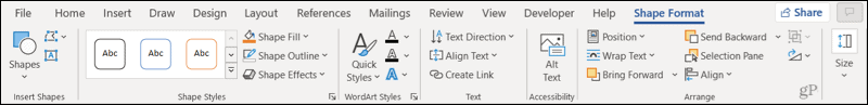 Shape Format tab in Word