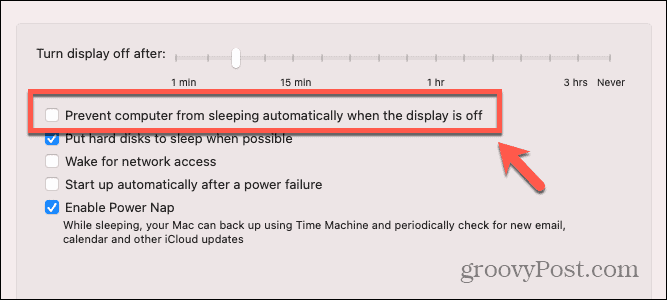 mac prevent mac from sleeping when display is off check box