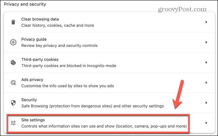 chrome site settings