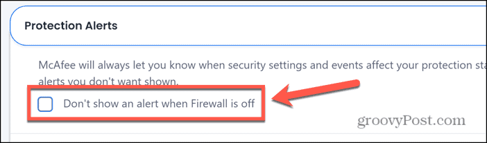 mcafee firewall alerts off