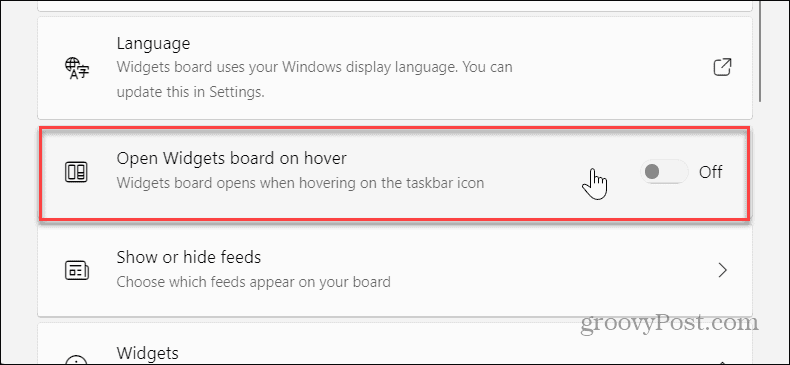 stop widgets on hover windows 11