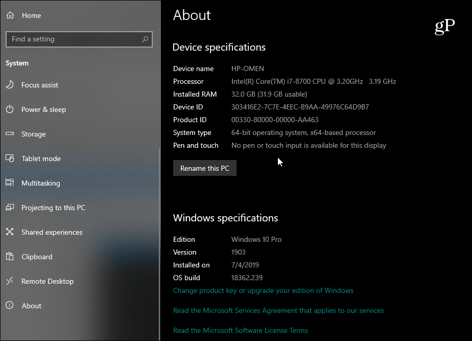 system device specifications