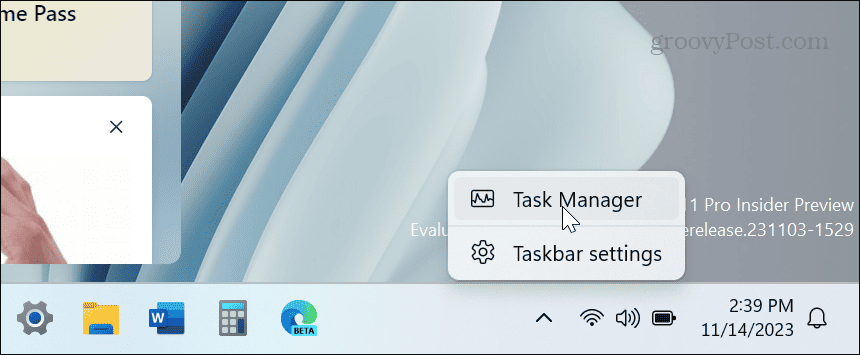 task manager from taskbar