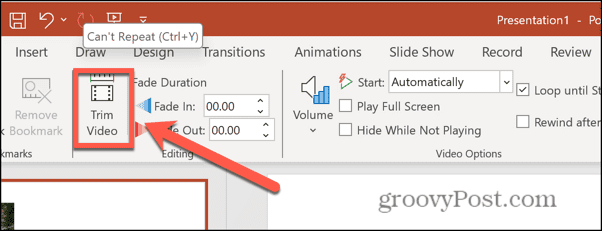 powerpoint trim video button mac