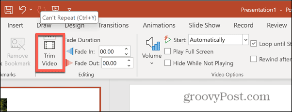 powerpoint trim video button