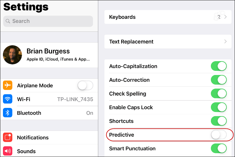 Turn off iOS Predictive Text