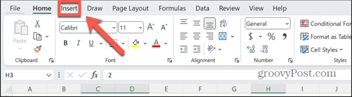 excel insert menu