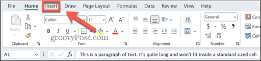 excel insert menu