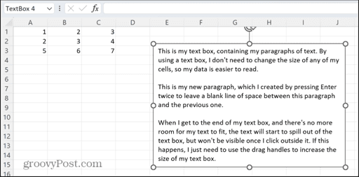 excel text box resized