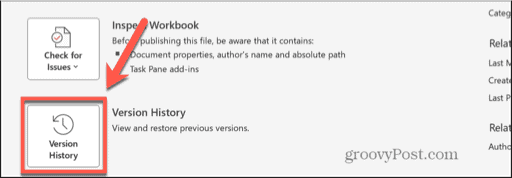 excel version history button