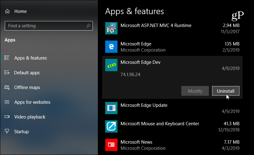 Uninstall Microsoft Edge Dev