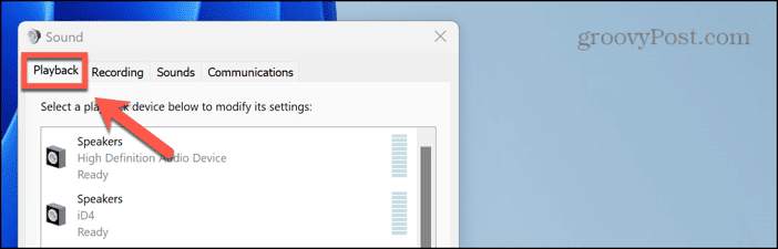 windows 11 sound playback tab