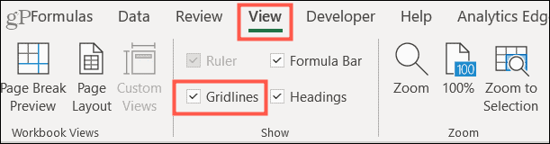 Check Gridlines on the View tab