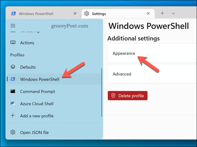 Changing Windows Terminal appearance settings