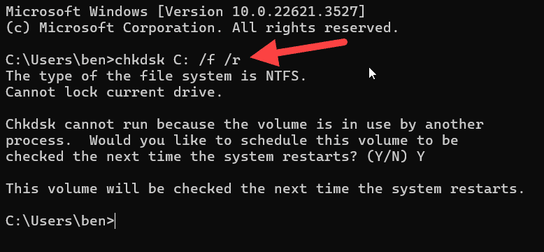 Setting up a CHKDSK boot scan on Windows