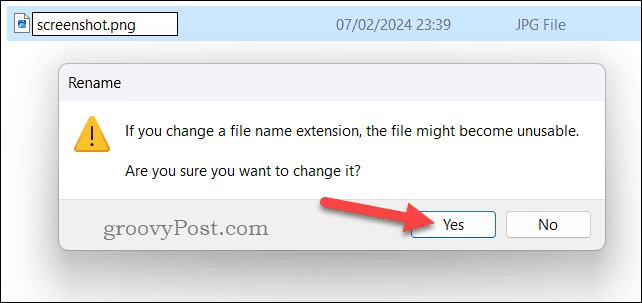 Confirm changing a file extension in File Manager