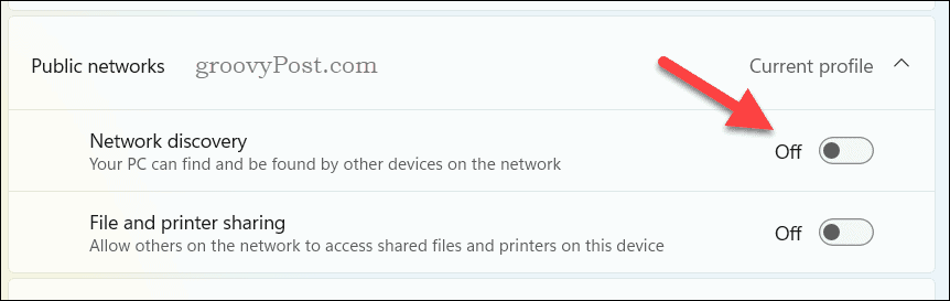 Disabling network discovery on Windows