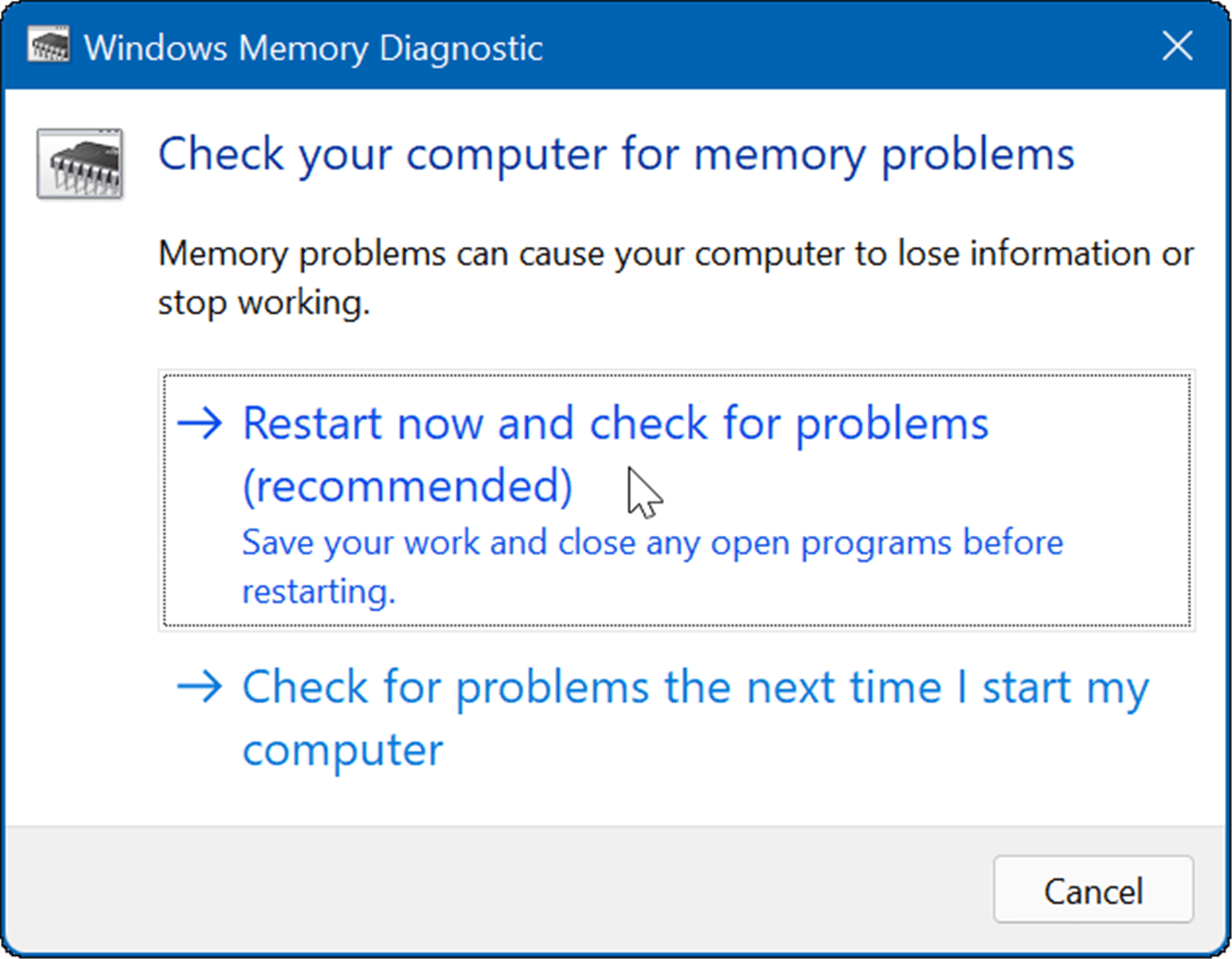 windows memory diagnostic