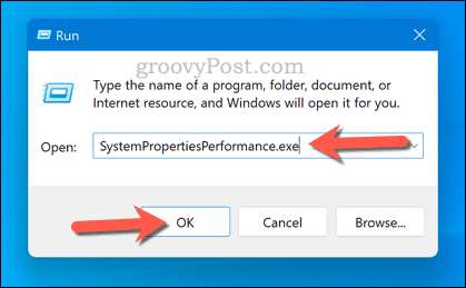 Opening SystemPropertiesPerformance.exe using Run on Windows