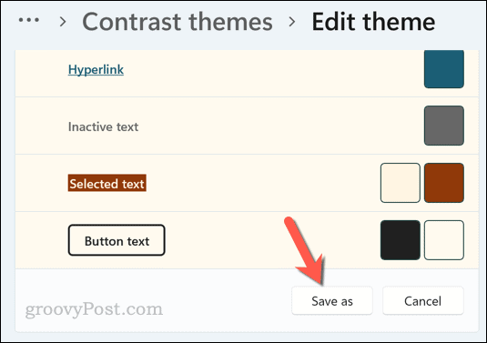 Saving a contrast theme in Windows