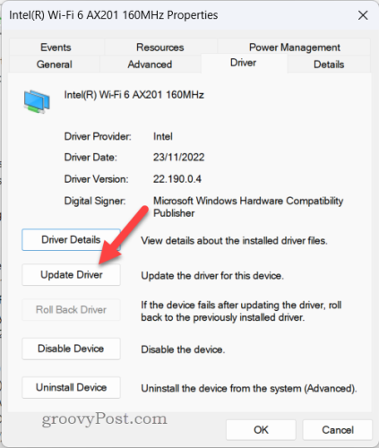 Updating a device driver on Windows 11