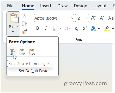 Pasting into Word while keeping the source formatting intact